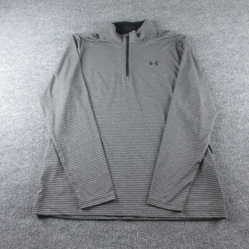 Under Armour Sweatshirt Mens L Gray Striped 1/4 Zip Loose Pullover Mock Neck
